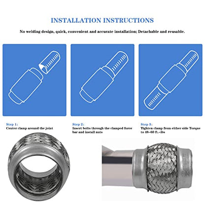 Exhaust Flex Pipe 2.5" Inlet 4" Length Heavy Duty Stainless 2 Pack - size: 2.5"x4"-2 Pack
