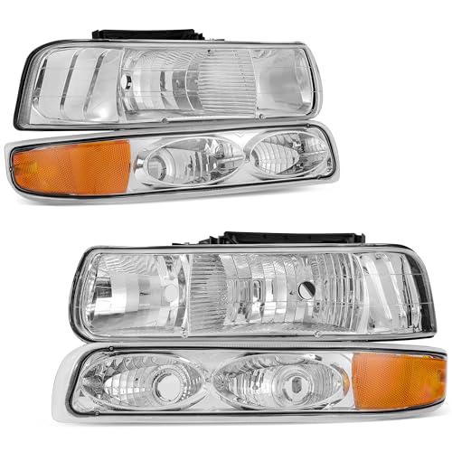 AUTOSAVER88 Headlight Assembly Compatible with 1999-2002 Chevy Silverado - color: Chrome Amber