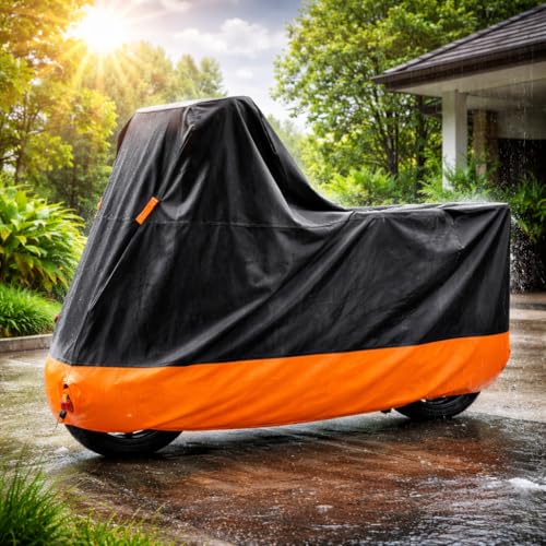 Motorcycle Cover, All-Weather Waterproof with Windproof & Dustproof Protection, 210D Oxford Fabric with Sealed Strip, Outdoor Protective Cover for Motorcycle/Electric Scooter