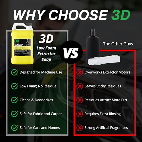 3D Extractor Carpet Cleaner Shampoo for Machine Use - Upholstery Cleaner, Stain Remover & Odor Eliminator - Low Foam, No Residue Formula 1 Gallon - size: 128 Fl Oz (Pack of 1)