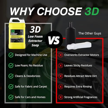3D Extractor Carpet Cleaner Shampoo for Machine Use - Upholstery Cleaner, Stain Remover & Odor Eliminator - Low Foam, No Residue Formula 1 Gallon (Pack of 2) - size: 128 Fl Oz (Pack of 2)