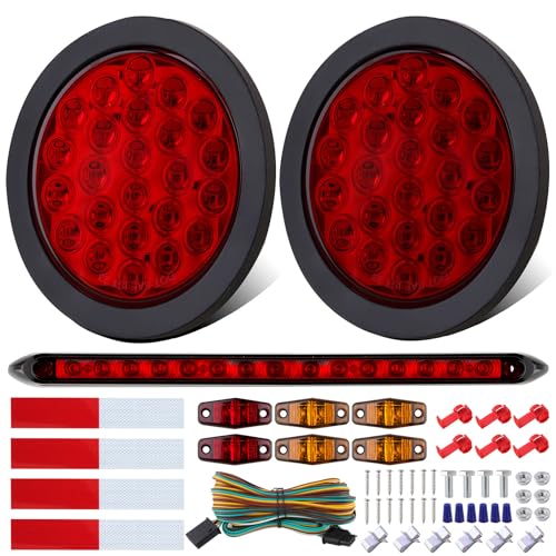 4" Inch Round Led Trailer Tail Lights Kit w/25ft Wiring Harness