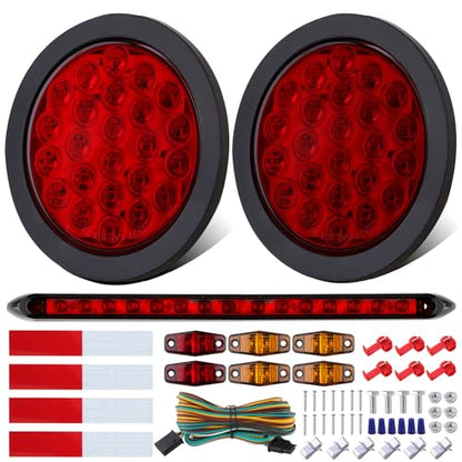 4" Inch Round Led Trailer Tail Lights Kit w/25ft Wiring Harness