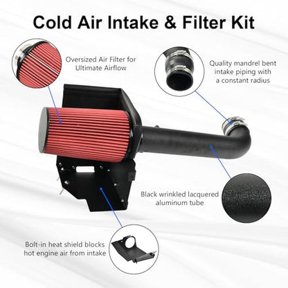 Cold Air Intake System + Heat Shield Compatible with 2012-2018 Jeep - size: 12-18 Jeep Wrangler JK V6 3.6L Sport 4-Door/2-Door