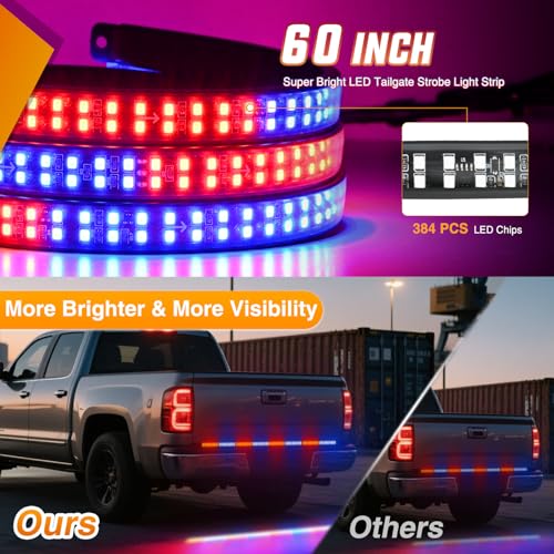 Nilight 60 Inch Emergency Strobe Light Strips with Controller Red Blue - color: 60" Tailgate Strobe w/ Controller Red/Blue