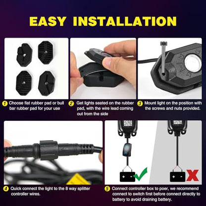 Nilight RGB LED Rock Lights Kit 10 Pods Underglow Multicolor Neon Pod - color: RGB 3LED, size: 10 Pods