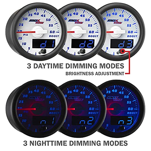MaxTow White & Blue 2200F Exhaust Temp EGT Gauge Kit, 2-1/16" 52mm