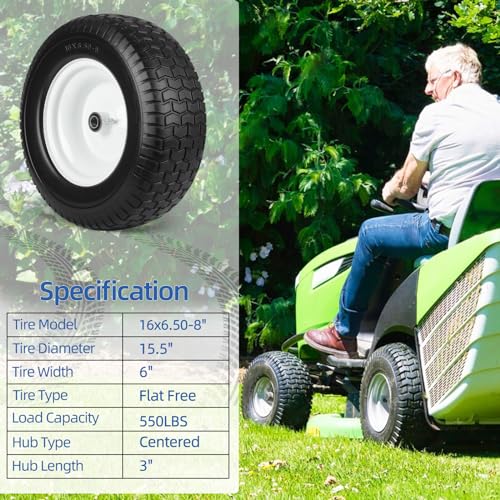 GICOOL 16x6.50-8 Flat Free Tire and Wheel Assembly for Riding Lawn Mower - color: Turf-Pattern Tread, size: 16x6.50-8 Flat-Free Tire