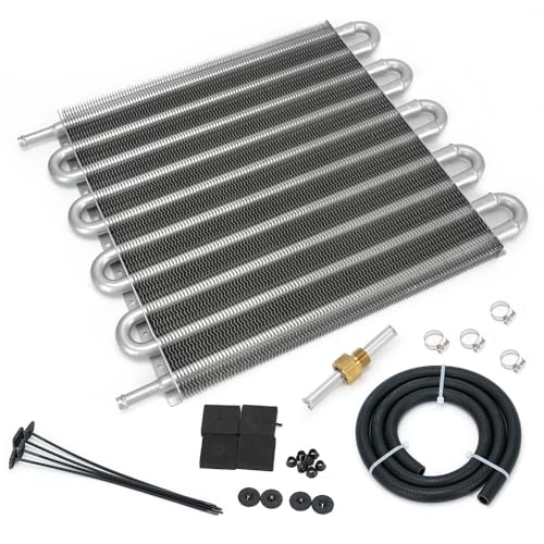 Universal 5/16" Transmission Oil Cooler Kit Aluminium alloy 10 Pass Tube & Fin Sliver - color: Sliver, size: 10 Pass