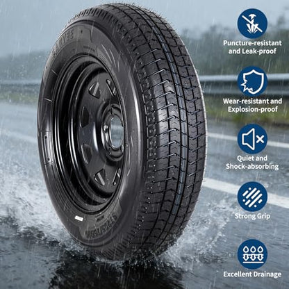 GarveeTech 2-Pack Trailer Tire On Rim ST205/75D15 Trailer Tires and Wheels 5 Lug on 4.5 in PCD Trailer Tires with 15 in Rims Load Range C 6PR Black - size: ST205/75D15