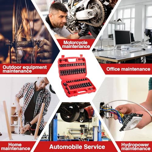 1/4" Drive Impact Socket Set, 52Pcs Ratchet Wrench Set, Metric and SAE - size: 1/4" Socket Set