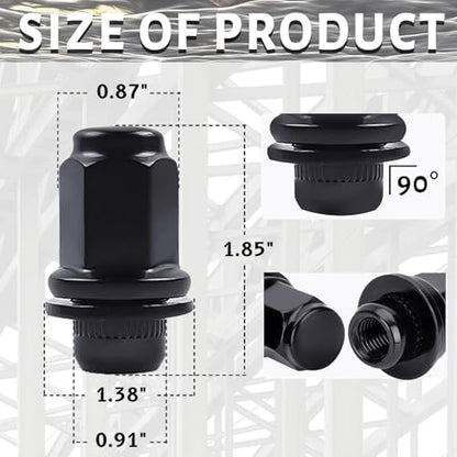 M14x1.5 Lug Nuts 20 Pcs Black Wheel Lug Nut 7/8" (22mm) Hex 1.85 Inch - color: Black, size: M14×1.5, style: 20pcs 1.85IN
