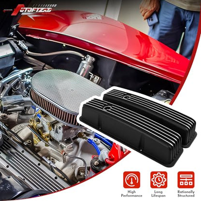 Aluminum Tall Valve Covers for Chevy SBC 1958-1986 283 302 305 327 350 383 400 Engine Small Block Black Coated Valve Covers - color: Black