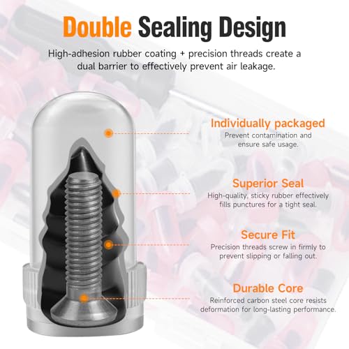 101Pcs Tire Repair Rubber Screw Kit, Dual Size (Small & Large) Rubber Nail Plugs for Car, Motorcycle, Truck, Tractor – Fast Self-Service Tool for Vacuum Tire Puncture Repair, Includes Screwdriver