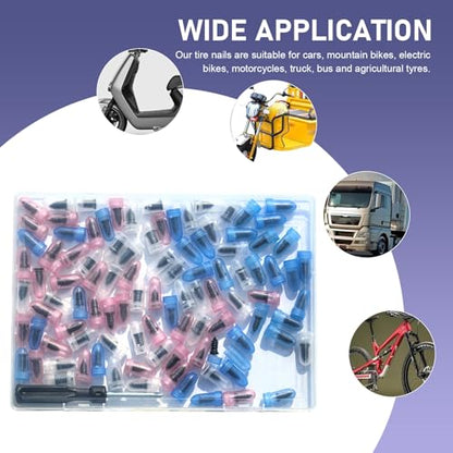 101 PCS Tire Repair Rubber Nail, Vacuum Tire Repair Spiral Rubber Studs Kit, 3 Size Tire Screw Plugs Quick Repairs Tool with Screwdriver, Self-Service Tires Puncture Repairs for Most Cars - size: 100 PCS + Screwdriver