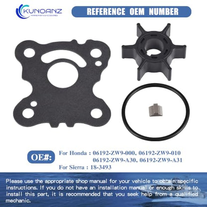 06192-ZW9-000 Water Pump Impeller Kit for Honda 8-20 HP - size: BFP8/9.9/15 BD15/20 BF20