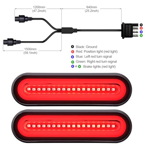 Kinstecks 4Pin Plug Tailight 1 in 2 Trailer Tail Light 58LED Truck Tail light Turn Signal Lights Brake Lights Driving Lights with Wiring Harness Kit for Trailer Truck RV Pickup SUV RV Van LED Red