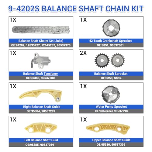 94201S Engine Timing Chain Kit for Chevy Cobalt Captiva Equinox Malibu HHR, Buick LaCrosse Regal Verano, GMC Terrain SAAB Pontiac Saturn 2.0 2.2 2.4L Ecotec Replace 9-4201S 9-4201SX - size: 9-4201S