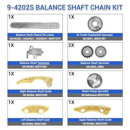 94201S Engine Timing Chain Kit for Chevy Cobalt Captiva Equinox Malibu HHR, Buick LaCrosse Regal Verano, GMC Terrain SAAB Pontiac Saturn 2.0 2.2 2.4L Ecotec Replace 9-4201S 9-4201SX - size: 9-4201S