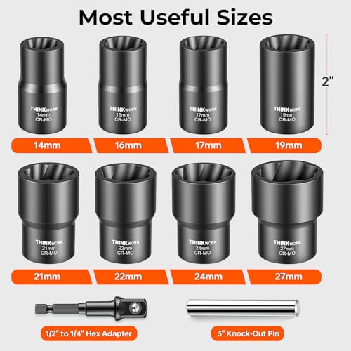 10-Piece Lug Nut Removal Tool, 1/2" Drive Wheel Lock Removal Kit - size: 10-piece