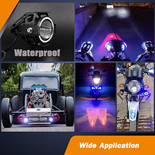 Motorcycle LED Fog Lights U7 Spotlight Daytime Running Lights Bicycle lights with Blue Angel Eyes Halo Ring and Switch 2-Sets - color: blue