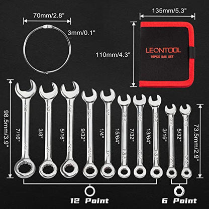 Mini Wrench Set, 10-Piece SAE Wrenches, Rust-Resistant Chrome Finish, Ideal for Automotive, Industrial, Home, Hobby - Silver - style: SAE