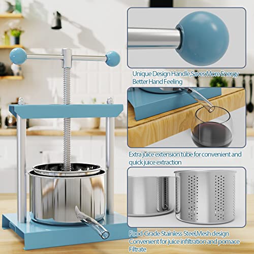 SQUEEZE master Cheese Tincture Herb Fruit Wine Manual Press -1.6Gallon/ 6 Litre-Power Ball Handle-Stainless Steel & Iron for Juice,Cider,Wine,Olive Oil-Blue - color: Blue, size: 1.6Gallon
