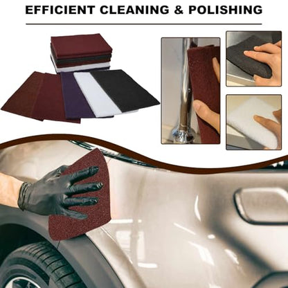 15 Pack 6" x 9" Hand Scuff Pads Set- (150-2000 Grit) Coarse Medium Fine Superfine General Purpose Scouring Pad Ideal for Cleaning, Blending, Paint Surface Prep Adhesion - Automotive Auto Body