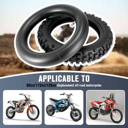 80/100-12 3.00-12 Back Rear Tire and Inner Tube, 80/100-12 Dirt Bike Tire, 12 Inch Rear Dirt Bike Tire compatible with Honda CRF70 XR70 Kawasaki KLX110 Yamaha TTR90 PW80 Pit Bike (90cc 110cc 125cc)