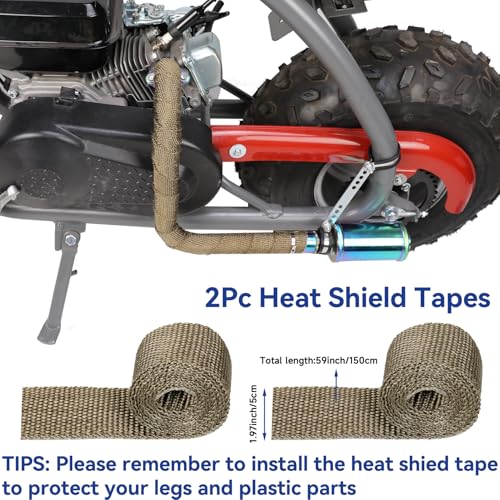 Left Long 212cc Exhaust Pipe with Muffler Compatible with Predator 212 196cc Coleman CT200U BT200X Axis M200 Mini Bike 6.5hp GX160 GX200 Clone Engine KT196 Go Kart with Main Jet Kit Colorful - color: Colourful