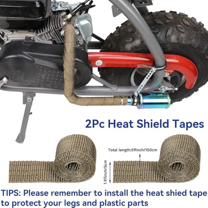 Left Long 212cc Exhaust Pipe with Muffler Compatible with Predator 212 196cc Coleman CT200U BT200X Axis M200 Mini Bike 6.5hp GX160 GX200 Clone Engine KT196 Go Kart with Main Jet Kit Colorful - color: Colourful
