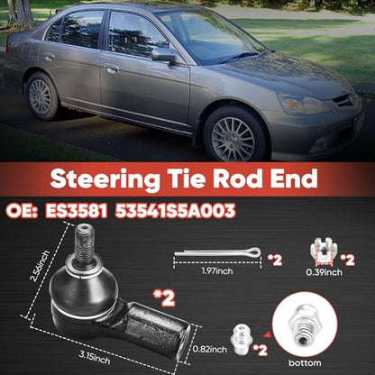 2pc ES3581 Front Outer Tie Rod End Compatible with 2001-2005 Honda Civic, 2002-2006 CR-V, 2001-2005 Acura EL - size: ES3581