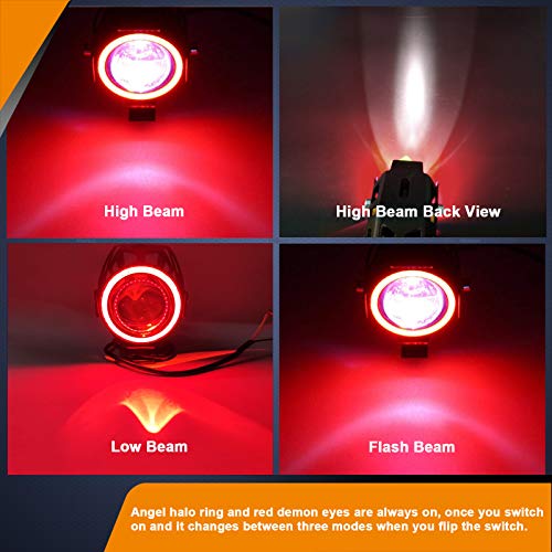 Motorcycle LED Fog Lights U7 Spotlight Daytime Running Lights with Red Angel Eyes Halo Ring and ON/Off Toggle Switch 2-Sets - color: red