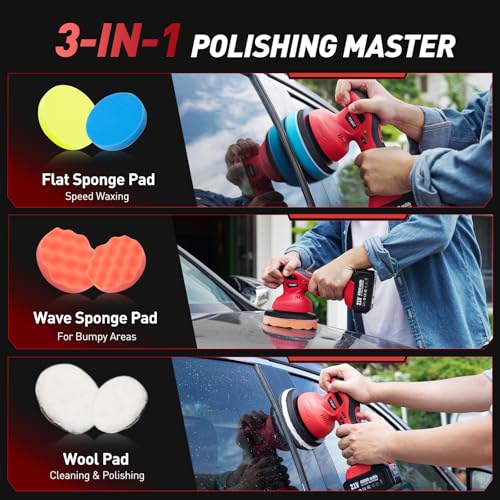 6 Inch Cordless Car Buffer Polisher With 2×4000mAh Batteries - size: 6.02 Inch