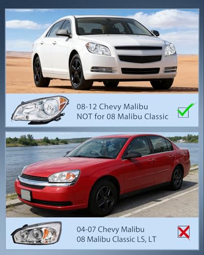 Nilight Headlight Assembly Compatible with 2008-2012 Chevy Malibu - color: Chrome Housing Amber Reflector, size: 2008-2012 Chevy Malibu