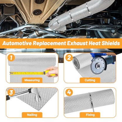 UNIFAMILY Embossed Exhaust Heat Shield Automotive, 12" x 39" Aluminum Exhaust Heat Wrap with 20 Pcs Cable Metal Zip Ties, Exhaust Wrap Heat Barrier Shield, Heat Wrap for Exhaust pipes - size: 12 Inch x 39 Inch