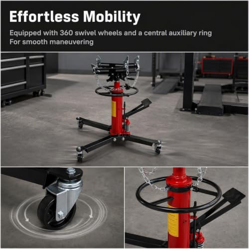1322LBS Transmission Jack Capacity 2-Stage Hydraulic Telescopic Jack with 360° Swivel Wheel Red