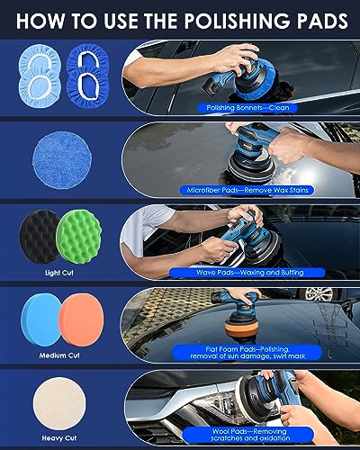 Cordless Car Buffer Polisher 6IN 2x2.0Ah 21V Batteries, 21pcs Attachments