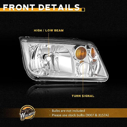 WEELMOTO Headlights for 1999-2005 VW Jetta Mark 4 without Fog Halogen