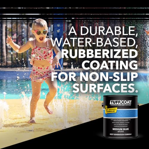 Tuff Coat Medium Texture Rubberized Non-Skid Deck Coating – Textured Non-Slip Safety Surface for Pool Decks, Docks, Boat Ramps, Patios, Walkways & High-Traffic Areas (UT-212 Medium Blue-5-gallon) - color: Medium Blue, size: 640 Fl Oz (Pack of 1)