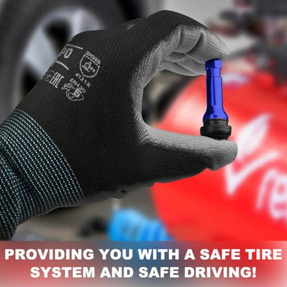 KVAEY 5 PCS TR413AC Tire Valve Stems, Chrome Rubber Tubeless Valve Stems Suit for 0.453 inch Rim Holes, Snap-in Tyre Metal Stems for Standard Vehicle Tires, Car Accessories (Blue) - color: Blue