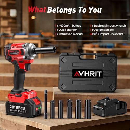 Cordless Impact Wrench 3/8 Inch, 330Ft-lbs Electric Impact Gun - color: Dark Red