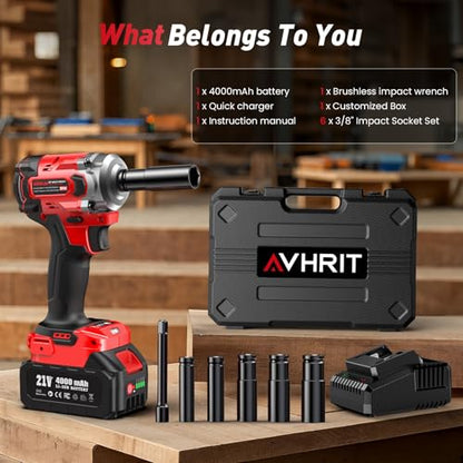 Cordless Impact Wrench 3/8 Inch, 330Ft-lbs Electric Impact Gun - color: Dark Red