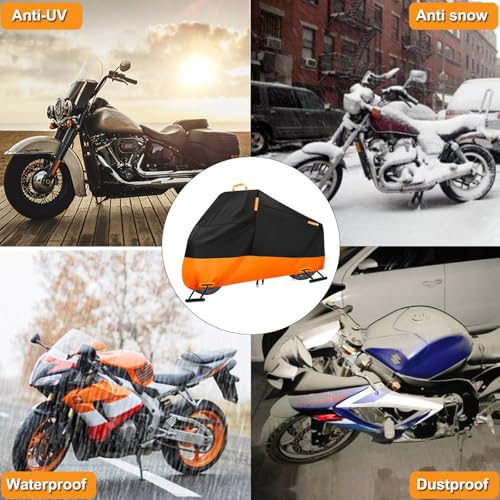 Motorcycle Cover Waterproof Outdoor, 300D Heavy Duty Motorcycle Cover for Harley Davidson Road Electra Glide Road King Shadow Spirit, All Seasons Protection Scooter Cover Fits up to 104" - size: XXXL (Fits up to 104")