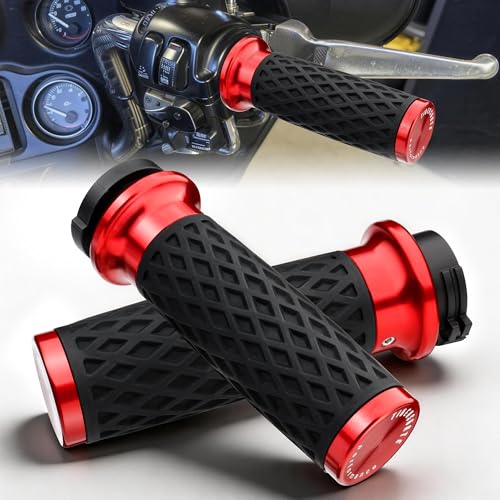 Red 1" Silicone Cable Throttle Grips with End Cap for Harley - color: Red