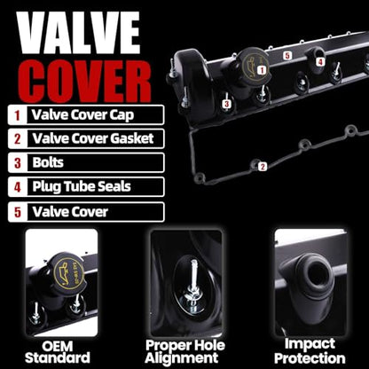 MITZONE Right Passenger Side Aluminum Engine Valve Cover Compatible with Ford E-150 E-250 E-350 Excursion 2000-2007 4.6L 5.4L 6.0L 6.8L V8 - size: Right Side