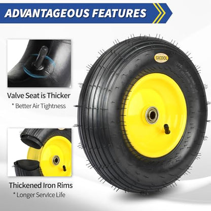 4.00-6 Rubber Pneumatic tire and wheel, for Wheelbarrow Wagon Cart Trolley - color: Yellow