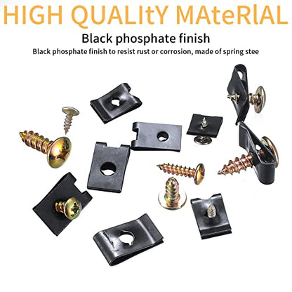 180 Pcs Automotive Screws and Car U Clips Assortment Kit, Including 90 Pcs Cross Head Mounting Screws, 90 Pcs Automotive U-Style Screw Clip-On Nuts, for Car Door Body Panel Clip Fasteners