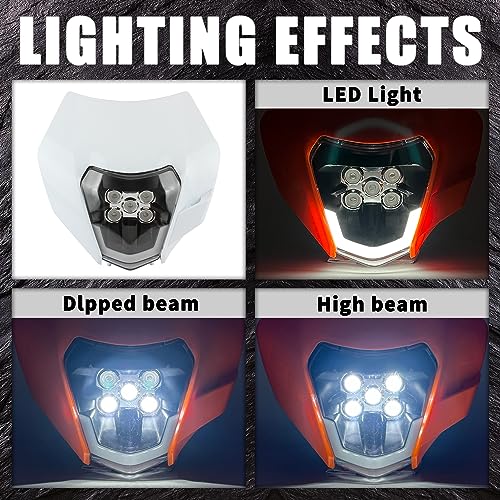 Dirt Bike LED Headlight,Universal Motorcycle Head Lamp Kit Compatible With Motocross Pit Bike Enduro ATV Supermoto 150 250 350 450 500 SX XCW EXC SXF XC SMC R 690(White) - color: 16-5LED White