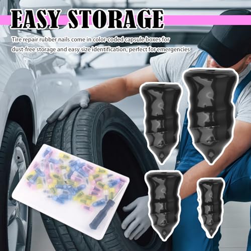 2026 Upgraded 60PCS Screw in Tire Plugs,Self-Service Tire Plugs Kit with Screwdriver for Emergency Tires Repair,Universal Tires Repair Rubber Nail Kit Car Accessories